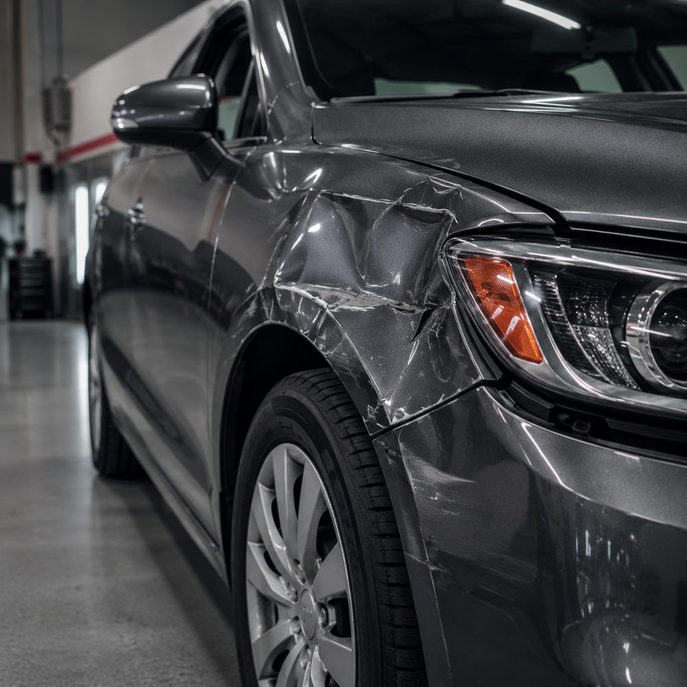 Front fender damaged in a collision