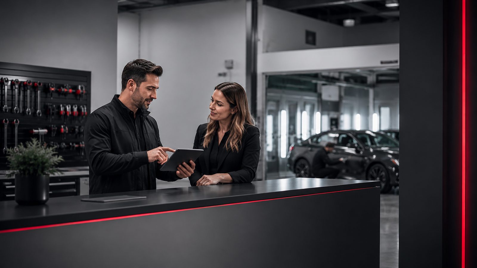 Outils et postes de travail d’un atelier de carrosserie